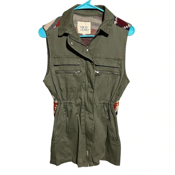 Thread & Supply Jackets & Blazers - Thread & Supply Green Utility Vest With Southwestern Knit Back Size XS Aztec